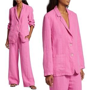 Velvet By Graham & Spencer Cassie linen blazer pink Small coastal preppy chic